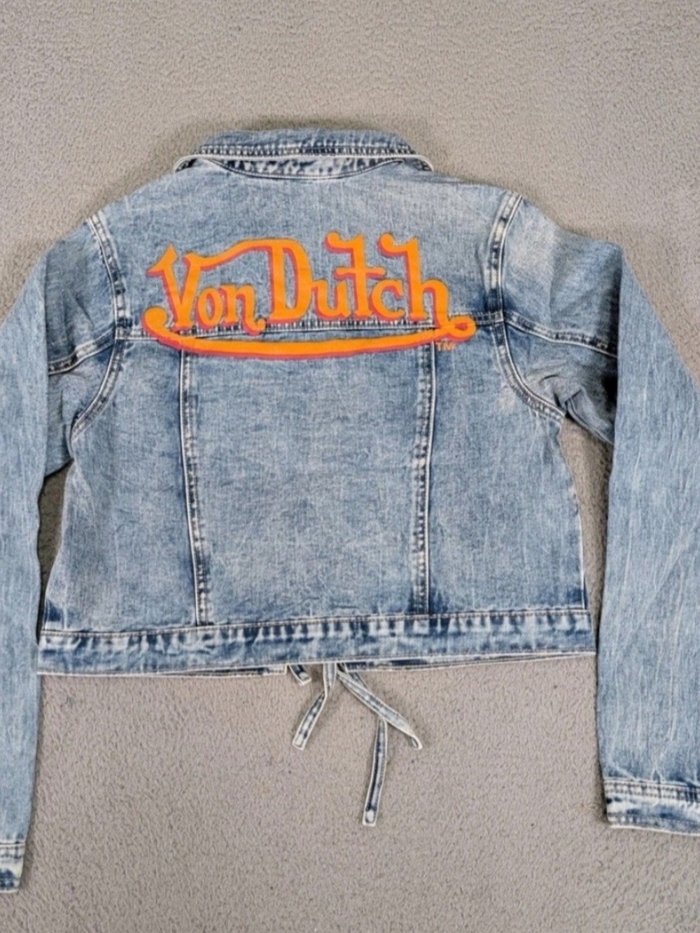 Von Dutch Light Blue Denim Lace-Up Cropped Jacket - Picture 2 of 10